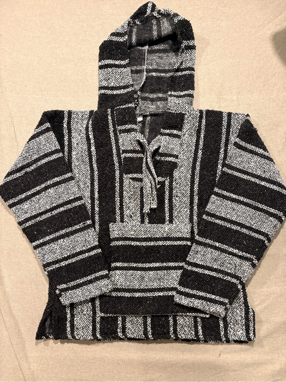 Vintage Black & Gray Hooded Baja Pullover Sweater SIze Med. Y2K